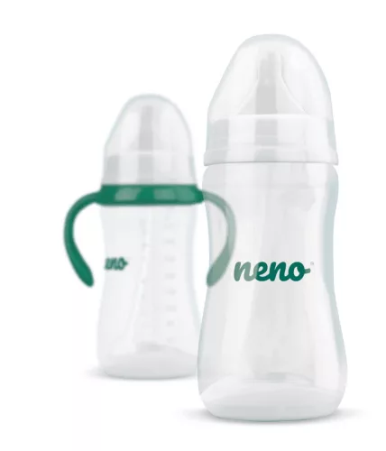 NENO Etető- és tanulócumisüveg fogantyúval és szívórendszerrel, hasfájás elleni hatással, 300 ml