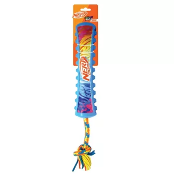  NERF DOG Kutyajáték sípoló húzó színes fogantyúval és textil kötéllel 29 cm
