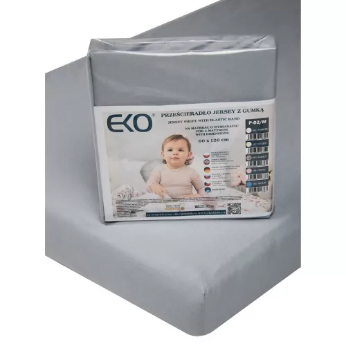EKO Lepedő gumírozott jersey szürke 120x60 cm