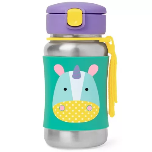 SKIP HOP Zoo Rozsdamentes szívószálas vízüveg Egyszarvú 12hó+