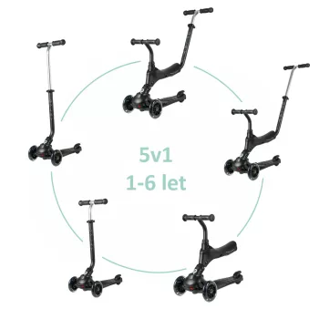   QPLAY Kolobežka Sema Pro Black, 5 v 1, s LED kolečky, věk 1-6 let