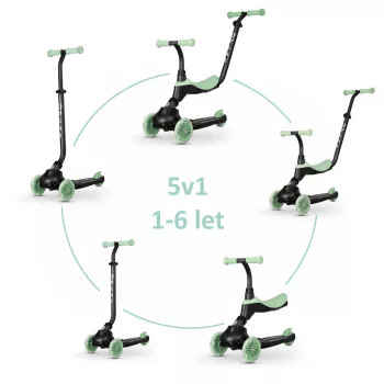   QPLAY futóbicikli / roller Sema Evo LED fényekkel Jade Green, kor 1 - 6 év, 50 kg-ig