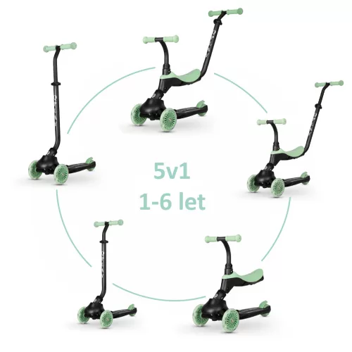 QPLAY futóbicikli / roller Sema Evo LED fényekkel Jade Green, kor 1 - 6 év, 50 kg-ig