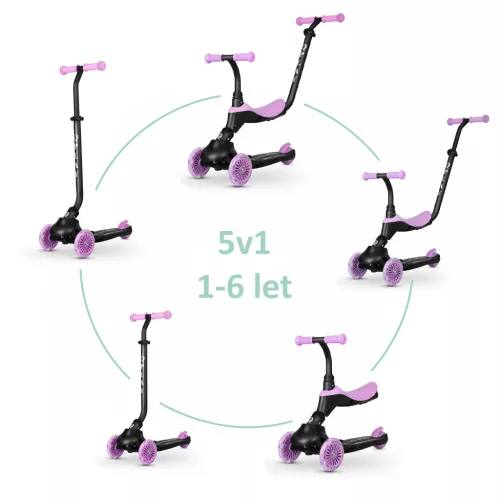 QPLAY futóbicikli/roller  Sema Evo  LED fényekkel Violet, kor 1 - 6 év, 50 kg-ig