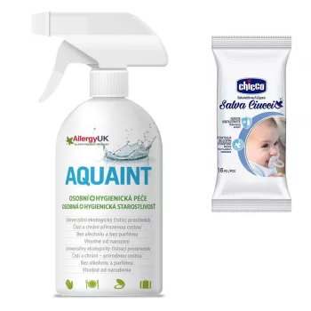 CHICCO Nedves törlőkendő cumihoz 16 db + AQUAINT 500 ml