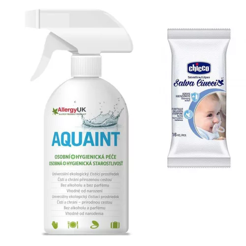 CHICCO Nedves törlőkendő cumihoz 16 db + AQUAINT 500 ml