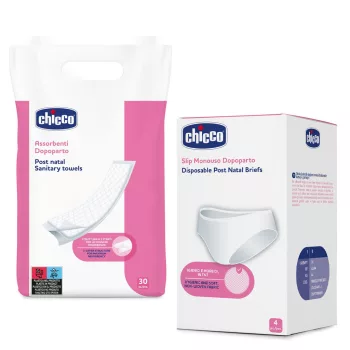   CHICCO Szülés utáni betétek 30 db + egyszer használatos nadrág szülés után, 4 db, méret 4
