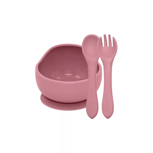 PETITE&MARS Szilikon 2 részes étkészlet TAKE&MATCH  tál + evőeszközök Dusty Rose 6hó+
