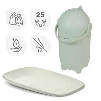   NATTOU Pelenkakosár Dropy és pelenkázó alátét Softy Green 50x70 cm