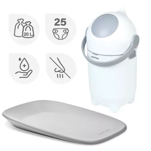NATTOU Pelenkakosár Dropy és pelenkázó alátét Softy White/Grey 50x70 cm