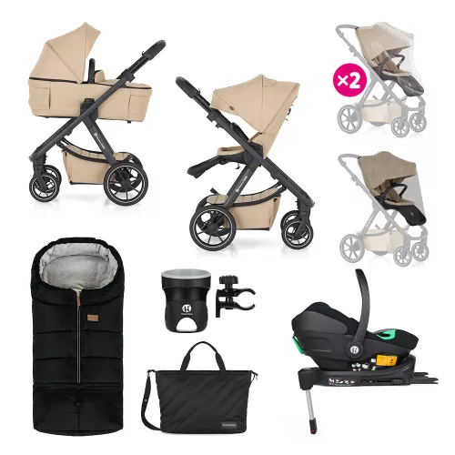PETITE&MARS Kombinált babakocsi ICON 2in1 Mocha Beige XXL RWS + Core Pro i-Size Black Grey  + Bázis