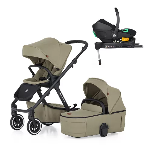 PETITE&MARS Kombinált babakocsi ICON 2v1 Mossy Green LITE AIR + Core Pro i-Size Black Grey + Bázis