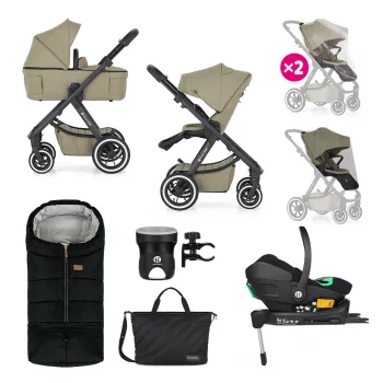   PETITE&MARS Kombinált babakocsi ICON 2v1 Mossy Green XXL AIR + Core Pro i-Size Black Grey + Bázis