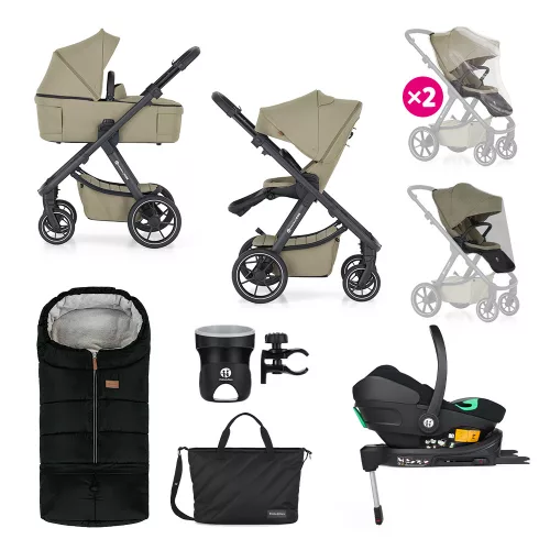 PETITE&MARS Kombinált babakocsi ICON 2v1 Mossy Green XXL RWS + Core Pro i-Size Black Grey + Bázis
