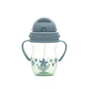   Baby Care szívószálas itató fogantyúval 275ml - Blue/Green