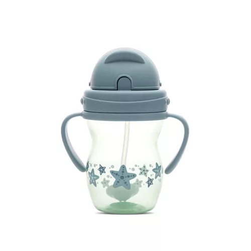 Baby Care szívószálas itató fogantyúval 275ml - Blue/Green