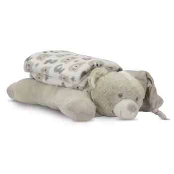   Lorelli Poffy Duo takaró 75x90 cm párnával 45x30 cm - White BeigeTeddy Bear
