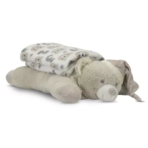 Lorelli Poffy Duo takaró 75x90 cm párnával 45x30 cm - White BeigeTeddy Bear