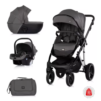   Chipolino Imperium 3 az 1-ben újszülött babakocsi - Charcoal