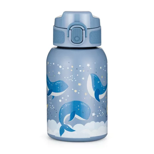 Petite&Mars Rozsdamentes acél termoszpalack szívószállal 350 ml Whale Song 12m+
