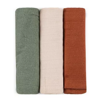   Petite&Mars Bambusz muszlin 3db-os pelenka szett Moussy Earth Tones 68 x 68 cm