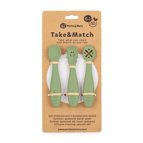 Petite&Mars Szilikon gyakorló kanál szett 3 db Take&Match Sweet Pea 6m+
