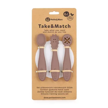   Petite&Mars Szilikon gyakorló kanál szett 3 db Take&Match Velvet Latte 6m+