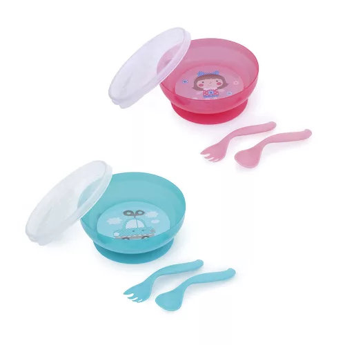 Canpol babies Tál evőeszközökkel és fedővel, 350ml, TOYS