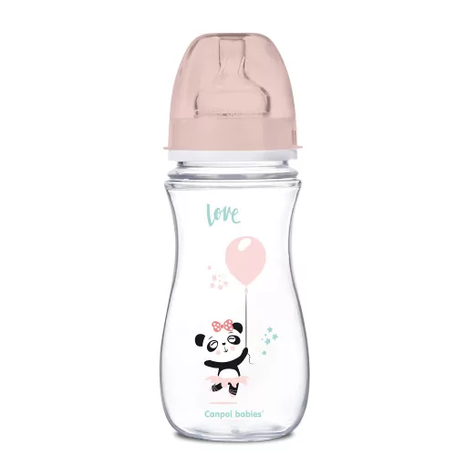 Canpol babies Anti-kólikás cumisüveg, EasyStart, EXOTIC ANIMALS, 300 ml - rózsaszín