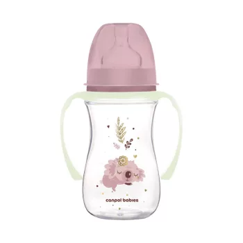   Canpol babies Anti-kólikás cumisüveg, világító fogantyúval, EasyStart, SLEEPY KOALA, 240 ml - pink