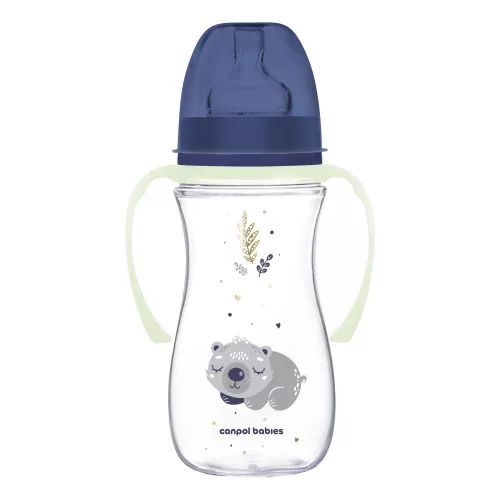 Canpol babies Anti-kólikás cumisüveg, világító fogantyúval, EasyStart, SLEEPY KOALA, 300 ml - kék