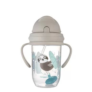   Canpol babies Súlyozott szívószálas cseppmentes itatópohár, 270ml, 6hó+, EXOTIC ANIMALS - szürke