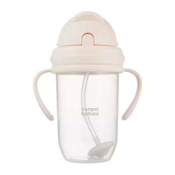   Canpol babies Súlyozott szívószálas itatópohár, 270ml, krémszín