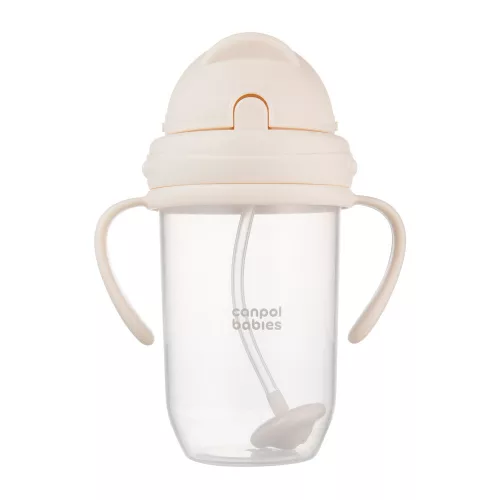 Canpol babies Súlyozott szívószálas itatópohár, 270ml, krémszín