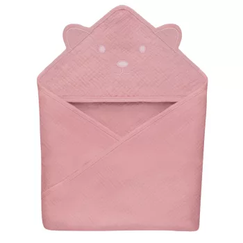 Lionelo Muszlin pamut kapucnis törölköző - Pink Baby