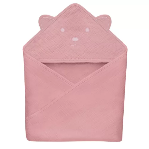 Lionelo Muszlin pamut kapucnis törölköző - Pink Baby