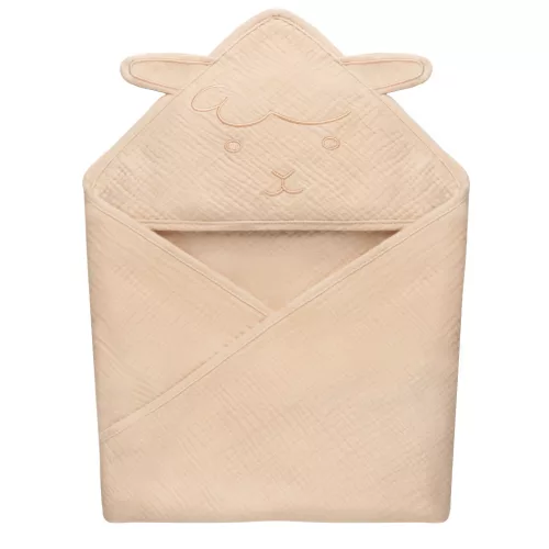 Lionelo Muszlin pamut kapucnis törölköző - Beige Sand