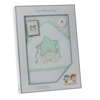   Gamberritos fürdõlepedõ - kapucnis 100x100cm csillag és maci fehér/zöld 10686