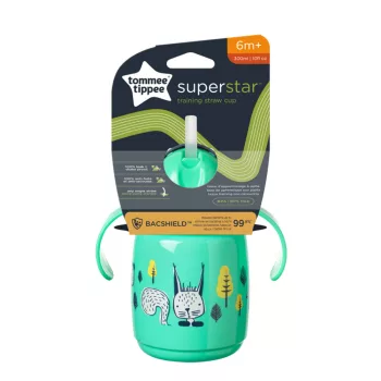   Tommee Tippee itatópohár - Superstar Training Straw Cup szívószálas 300ml 6hó zöld