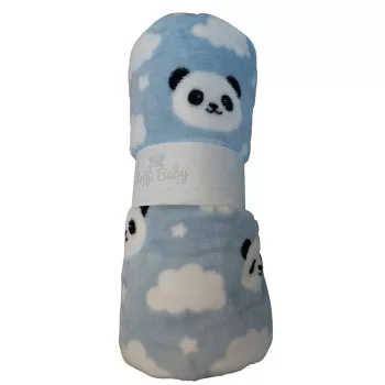   Soffi Baby takaró plüss dupla kék fehér pandapofi 75x100cm