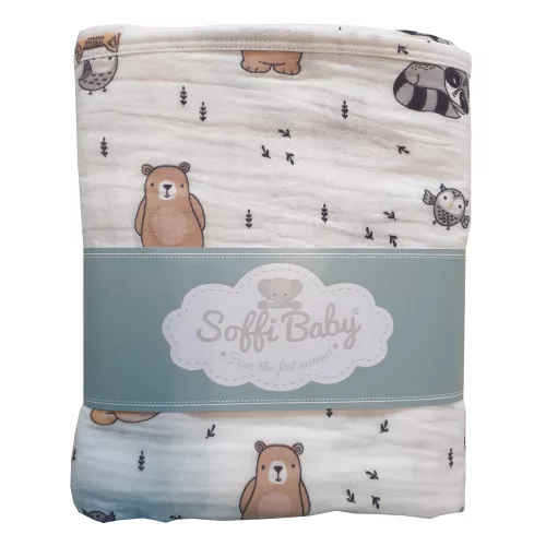 Soffi Baby takaró muszlin dupla mosómedvés 70x90cm