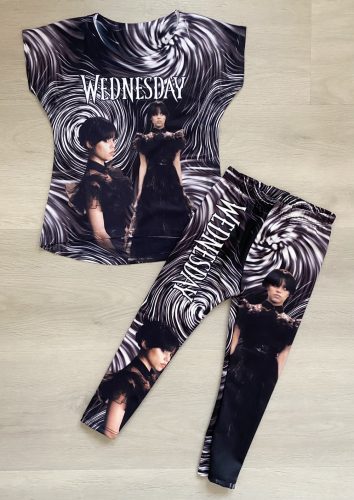 Wednesday lány póló és leggings, fekete, 116