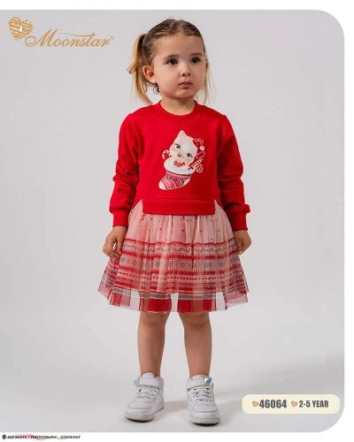 Cicás kislány tüllszoknyás ruha, piros, 98
