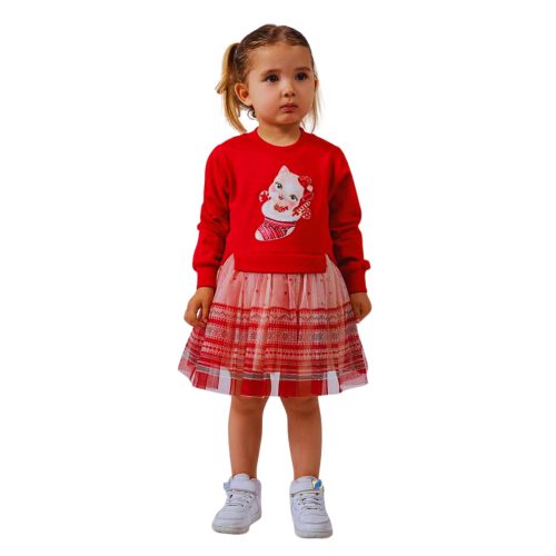 Cicás kislány tüllszoknyás ruha, piros, 98