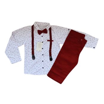 Elegáns négy részes fiú szett, fehér-bordó, 146
