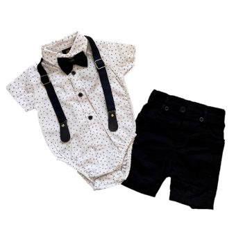   Baba kisfiú rövid elegáns négy részes szett, fehér-sötétkék