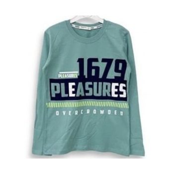 Feliratos fiú felső, türkizkék,