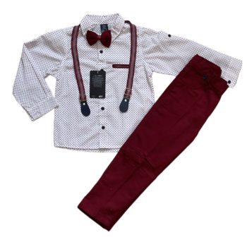 Elegáns négy részes fiú szett, fehér-bordó, 122