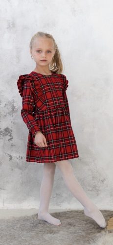 Kockás alkalmi lány ruha, piros, 110