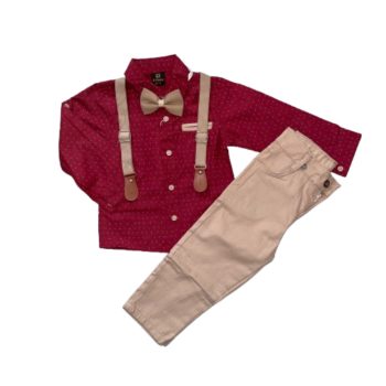 Elegáns négy részes fiú szett, bordó-bézs 